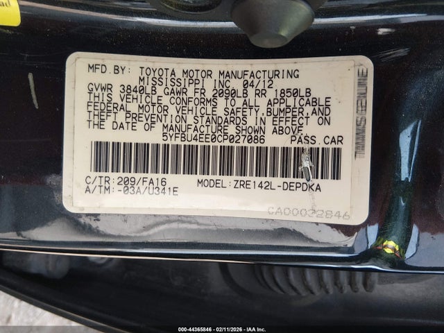 2012 TOYOTA COROLLA 5YFBU4EE0CP027086 Photo 8