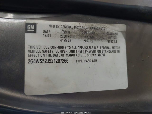 Продаж на аукціоні авто 2002 Buick Century Custom, vin: 2G4WS52J521207266, номер лоту: 44365971