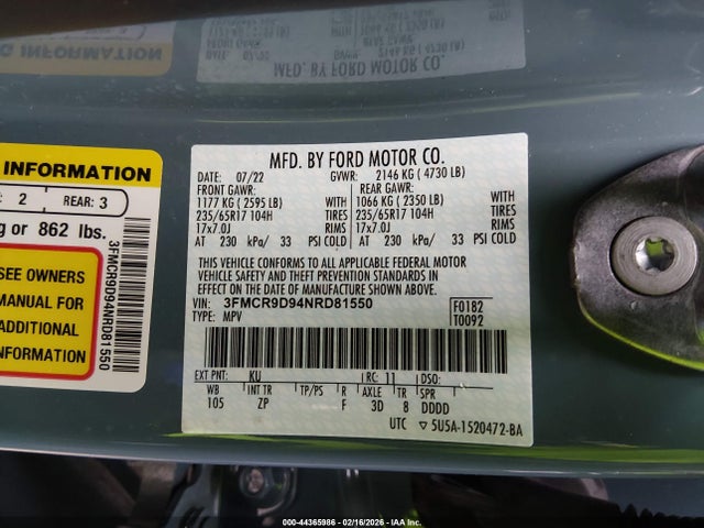 3FMCR9D94NRD81550 Ford Bronco Sport Badlands