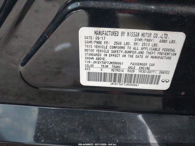 2018 Infiniti Q50 3.0t Luxe მანქანა იყიდება აუქციონზე, vin: JN1EV7AP7JM356941, აუქციონის ნომერი: 44366022