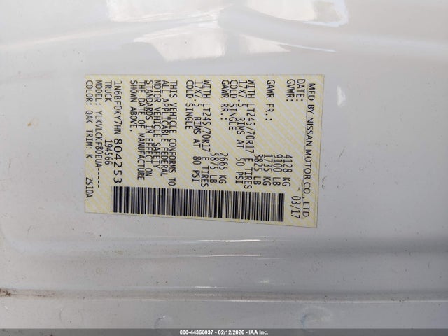 1N6BF0KY7HN804253 Nissan Nv Cargo Nv2500 Hd S V6