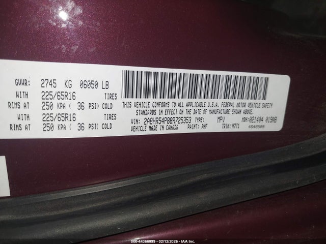 44366099 :رقم المزاد ، 2A8HR54P88R725353 vin ، 2008 Chrysler Town & Country Touring مزاد بيع