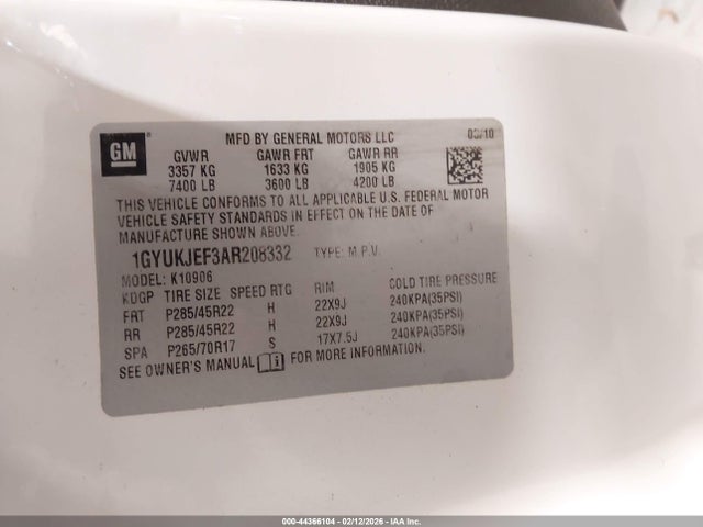 Продаж на аукціоні авто 2010 Cadillac Escalade Esv Premium, vin: 1GYUKJEF3AR208332, номер лоту: 44366104