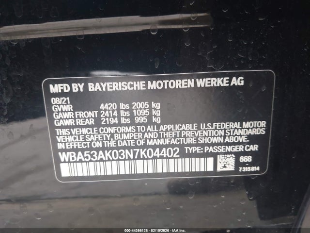 44366126 :رقم المزاد ، WBA53AK03N7K04402 vin ، 2022 Bmw 228 Gran Coupe I Sdrive مزاد بيع