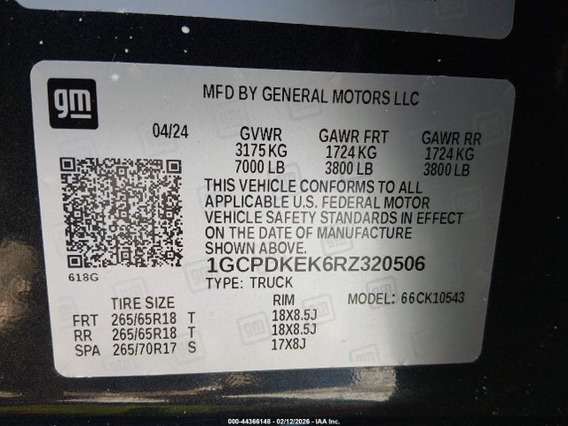 1GCPDKEK6RZ320506 Chevrolet Silverado 1500 4wd Short Bed Lt With 2fl