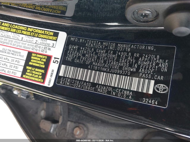 4T1B11HKXJU099370 Toyota CAMRY LE