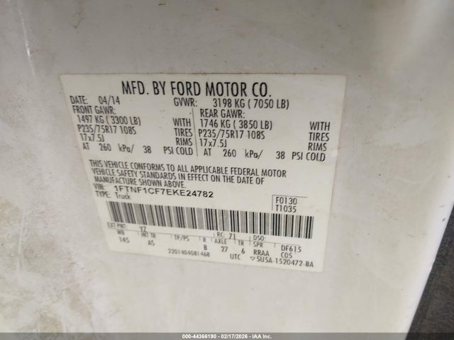 Ford F-150 Xl 2014 1FTNF1CF7EKE24782 Image 9