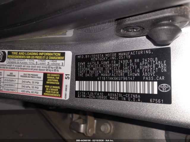 Toyota CAMRY LE 2019 4T1B11HK6KU796147 Image 9