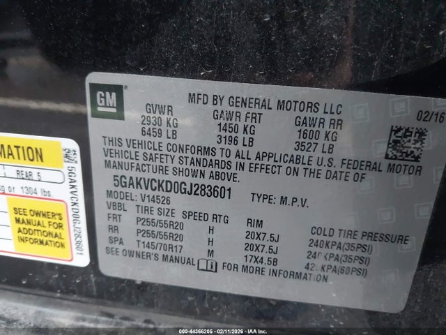 2016 Buick Enclave Premium მანქანა იყიდება აუქციონზე, vin: 5GAKVCKD0GJ283601, აუქციონის ნომერი: 44366205