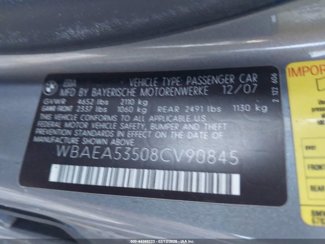 Aukcja sprzedaży 2008 Bmw 650i, vin: WBAEA53508CV90845, numer aukcji: 44366223