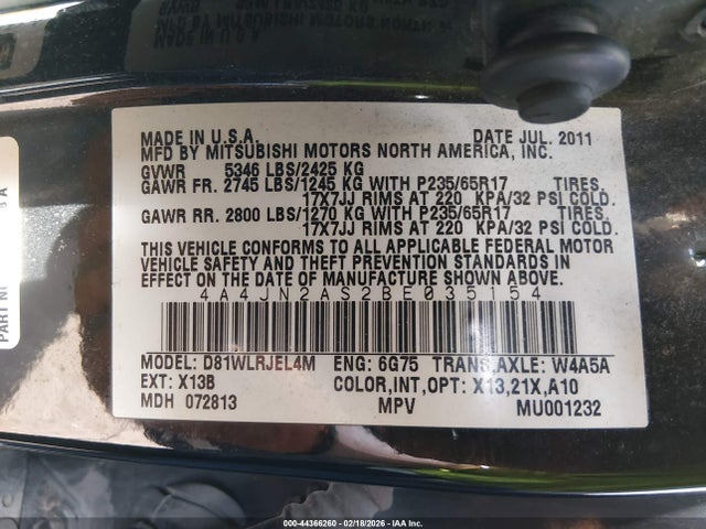 2011 MITSUBISHI ENDEAVOR 4A4JN2AS2BE035154 Photo 8