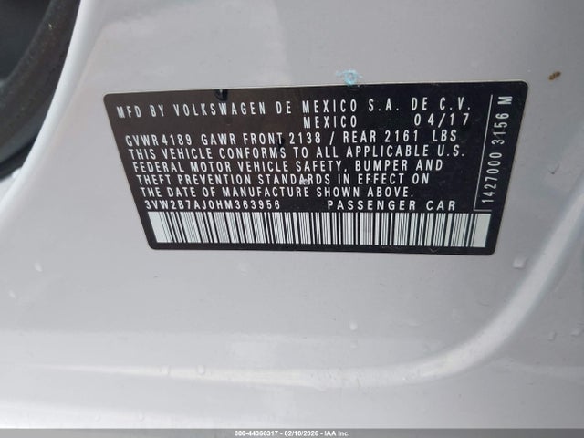 Продажа на аукционе авто 2017 Volkswagen Jetta 1.4t S, vin: 3VW2B7AJ0HM363956, номер лота: 44366317