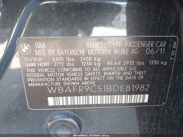 2011 BMW 550I WBAFR9C51BDE81982 Photo 8