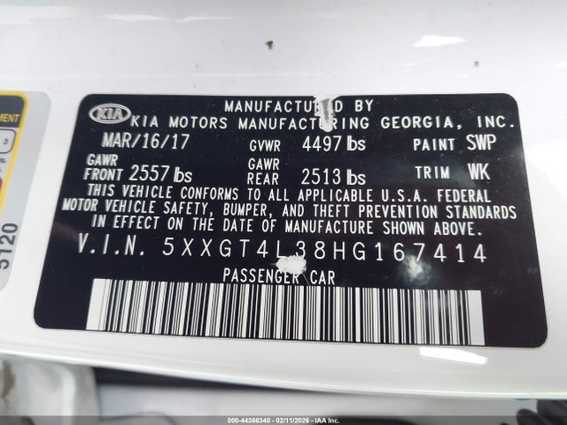 5XXGT4L38HG167414 KIA Optima Lx