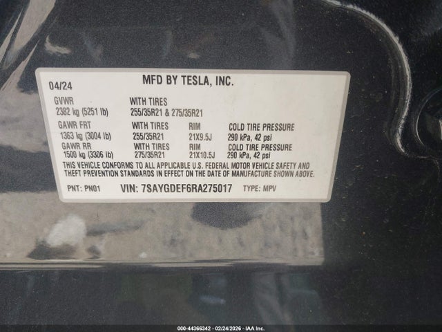 Продажа на аукционе авто 2024 Tesla Model Y Performance Dual Motor All-wheel Drive, vin: 7SAYGDEF6RA275017, номер лота: 44366342