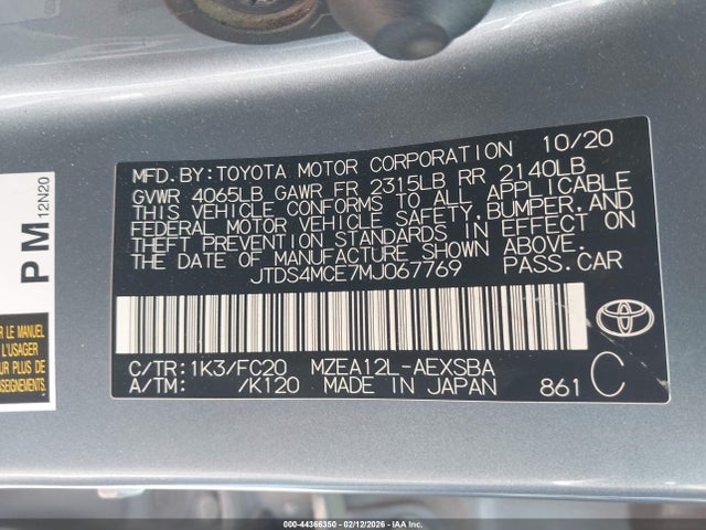 JTDS4MCE7MJ067769 Toyota COROLLA SE