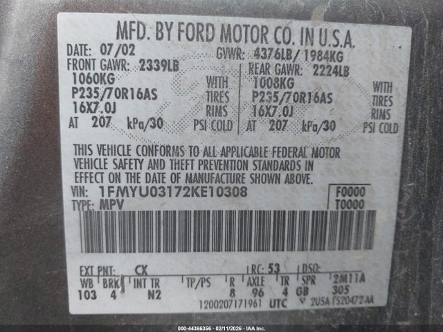 2002 FORD ESCAPE 1FMYU03172KE10308 Photo 8