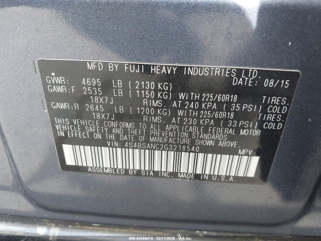 4S4BSANC2G3218540 Subaru Outback 2.5i Limited