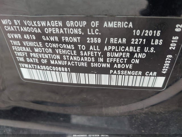 2016 VOLKSWAGEN PASSAT 1VWAT7A35GC006881 Photo 8