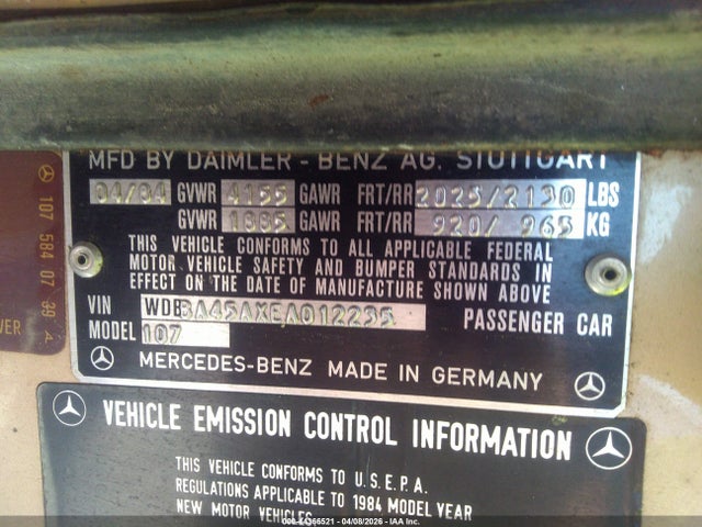 1984 MERCEDES-BENZ 380 WDBBA45AXEA012235 Photo 8