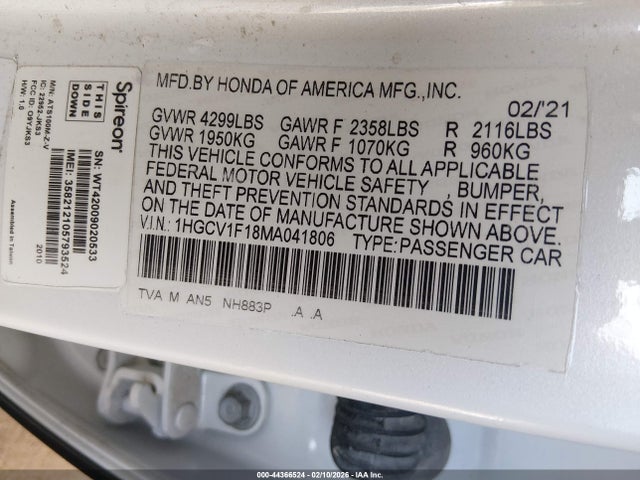 1HGCV1F18MA041806 Honda ACCORD LX