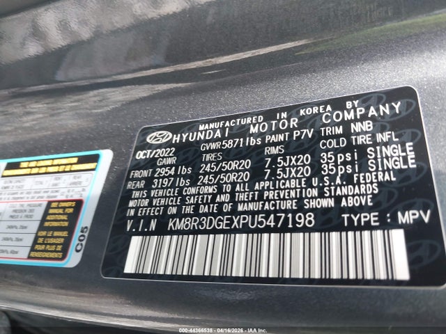 Aukcja sprzedaży 2023 Hyundai Palisade Xrt, vin: KM8R3DGEXPU547198, numer aukcji: 44366538