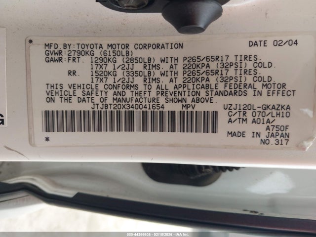 2004 LEXUS GX 470 JTJBT20X340041654 Photo 8