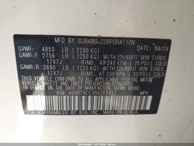 4S4BTACC3R3265417 Subaru Outback Premium