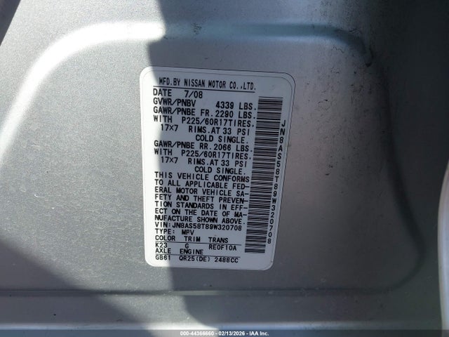 2009 NISSAN ROGUE JN8AS58T89W320708 Photo 8