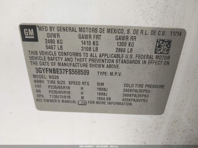 2015 CADILLAC SRX 3GYFNBE37FS568509 Photo 8
