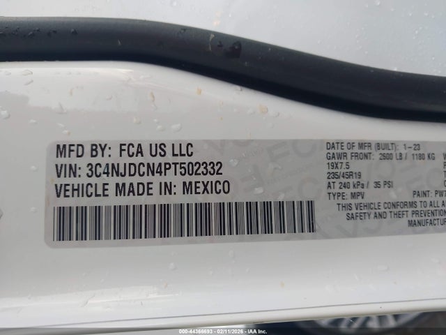 2023 Jeep Compass Limited 4x4 მანქანა იყიდება აუქციონზე, vin: 3C4NJDCN4PT502332, აუქციონის ნომერი: 44366693