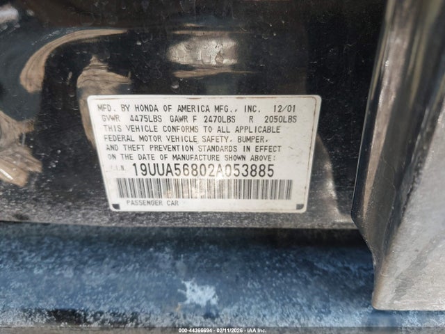 2002 Acura Tl 3.2 Type S მანქანა იყიდება აუქციონზე, vin: 19UUA56802A053885, აუქციონის ნომერი: 44366694