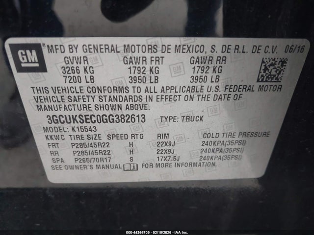 3GCUKSEC0GG382613 Chevrolet Silverado 1500 1lz