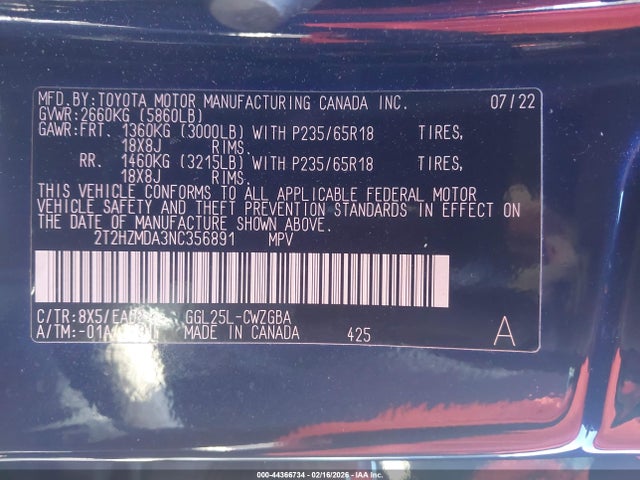 44366734 :رقم المزاد ، 2T2HZMDA3NC356891 vin ، 2022 Lexus Rx 350 مزاد بيع