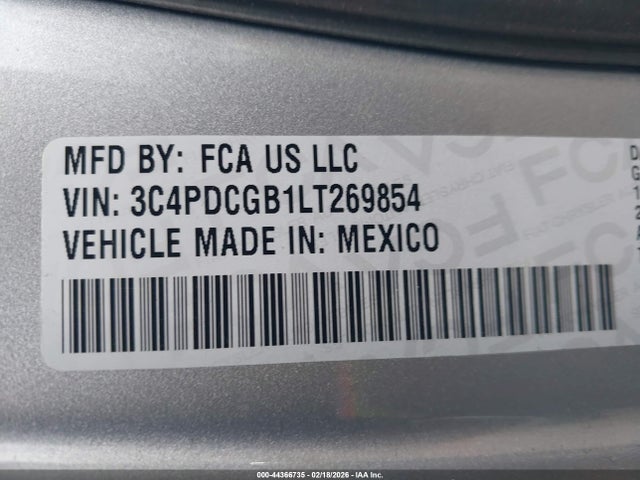 44366735 :رقم المزاد ، 3C4PDCGB1LT269854 vin ، 2020 Dodge Journey Crossroad مزاد بيع