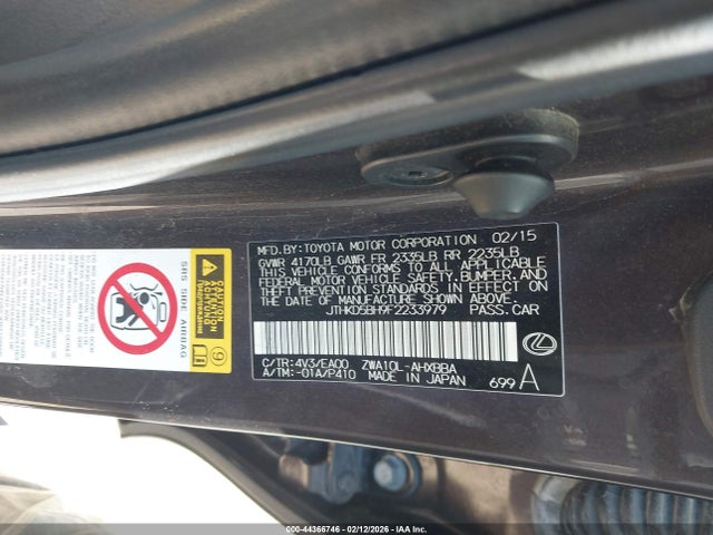 2015 Lexus Ct 200h მანქანა იყიდება აუქციონზე, vin: JTHKD5BH9F2233979, აუქციონის ნომერი: 44366746