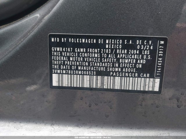 44366748 :رقم المزاد ، 3VW5M7BU3RM068528 vin ، 2024 Volkswagen Jetta 1.5t S مزاد بيع
