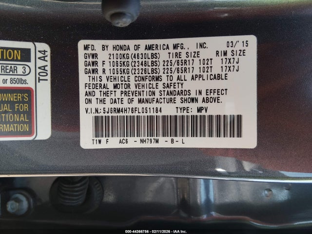 Honda Cr-v Ex-l 2015 5J6RM4H76FL051184 Image 9