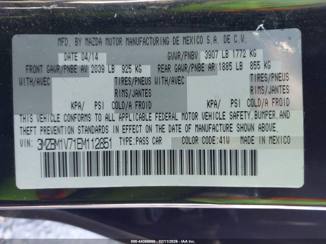 3MZBM1V71EM112851 Mazda Mazda3 I Touring