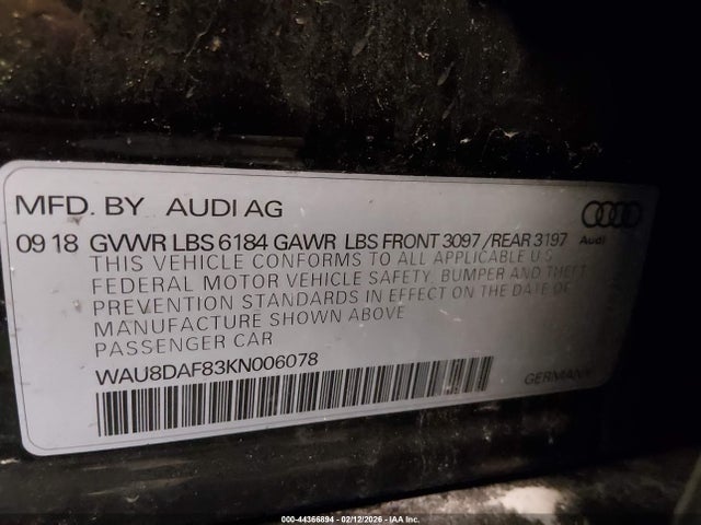 Продажа на аукционе авто 2019 Audi A8 L 55, vin: WAU8DAF83KN006078, номер лота: 44366894