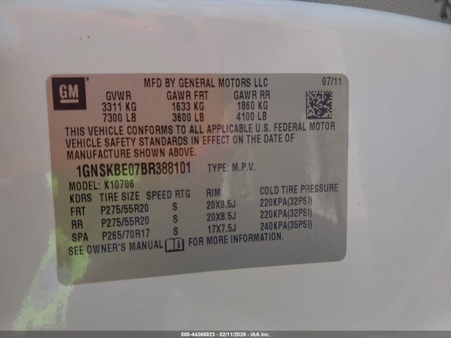 2011 CHEVROLET TAHOE 1GNSKBE07BR388101 Photo 8