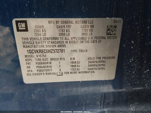 1GCVKREC6HZ372781 Chevrolet Silverado 1500 1lt