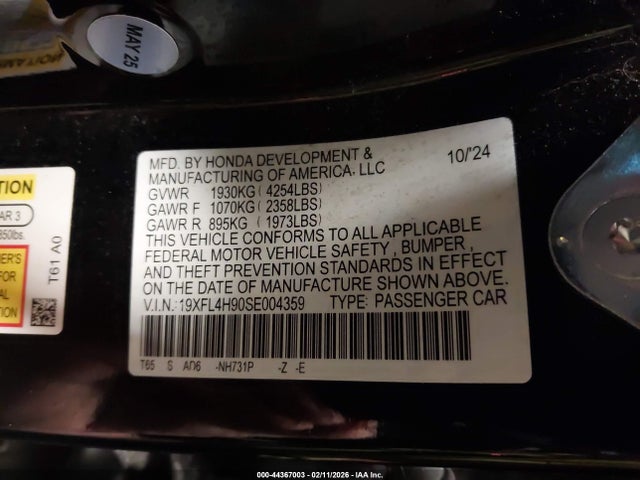 2025 HONDA CIVIC HYBRID 19XFL4H90SE004359 Photo 8