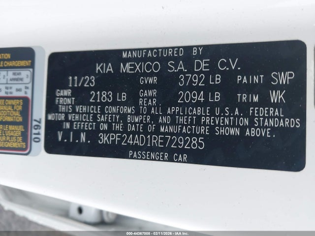 3KPF24AD1RE729285 KIA Forte Lxs