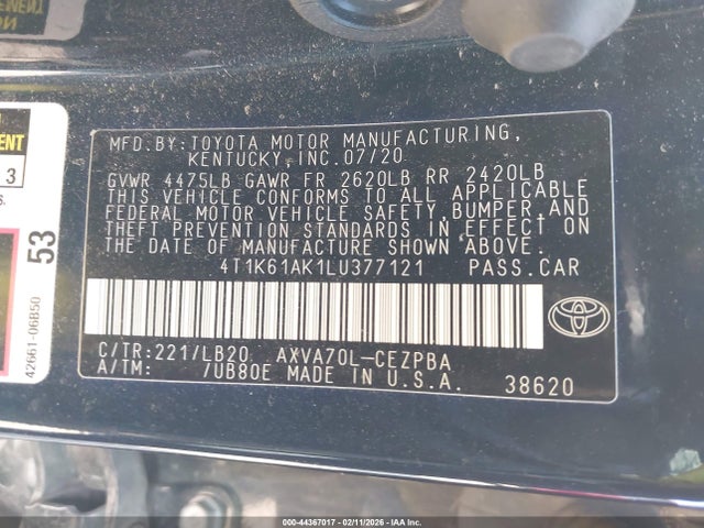 4T1K61AK1LU377121 Toyota CAMRY XSE