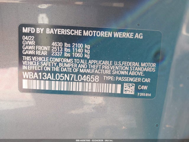 Aukcja sprzedaży 2022 Bmw M235 Gran Coupe I Xdrive, vin: WBA13AL05N7L04658, numer aukcji: 44367050