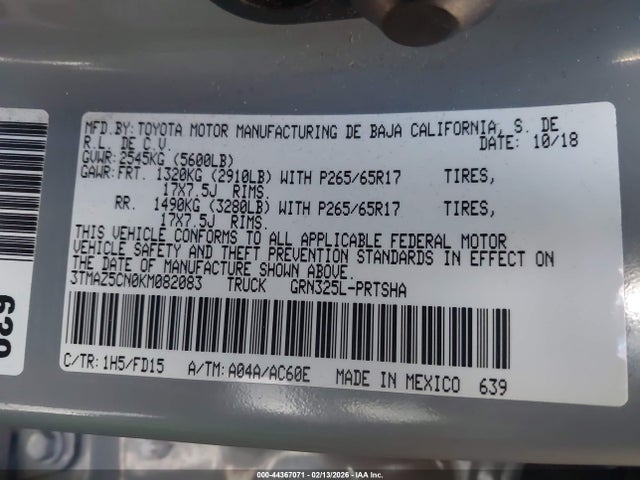 3TMAZ5CN0KM082083 Toyota Tacoma Trd Sport