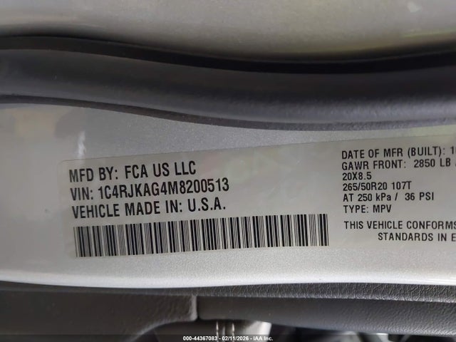 1C4RJKAG4M8200513 Jeep Grand Cherokee L Altitude 4x4