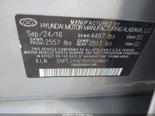 5NPE24AF8HH504661 Hyundai Sonata
