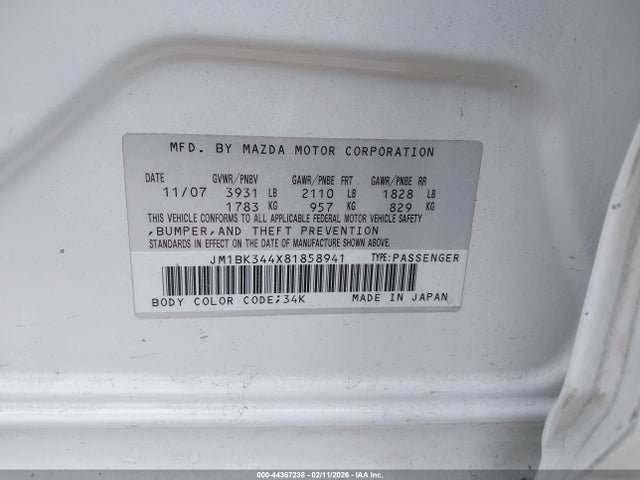 Aukcja sprzedaży 2008 Mazda Mazda3 S Touring, vin: JM1BK344X81858941, numer aukcji: 44367238